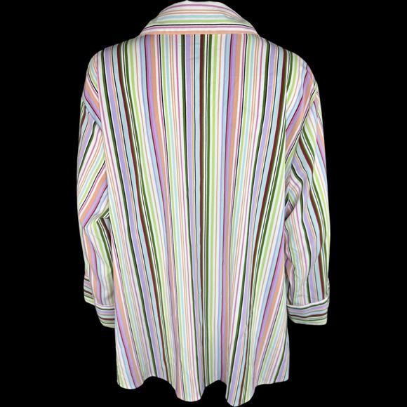 Notations Woman Button Up Shirt Striped Long Sleeve Blouse Plus 2X Multicolor - Picture 4 of 12